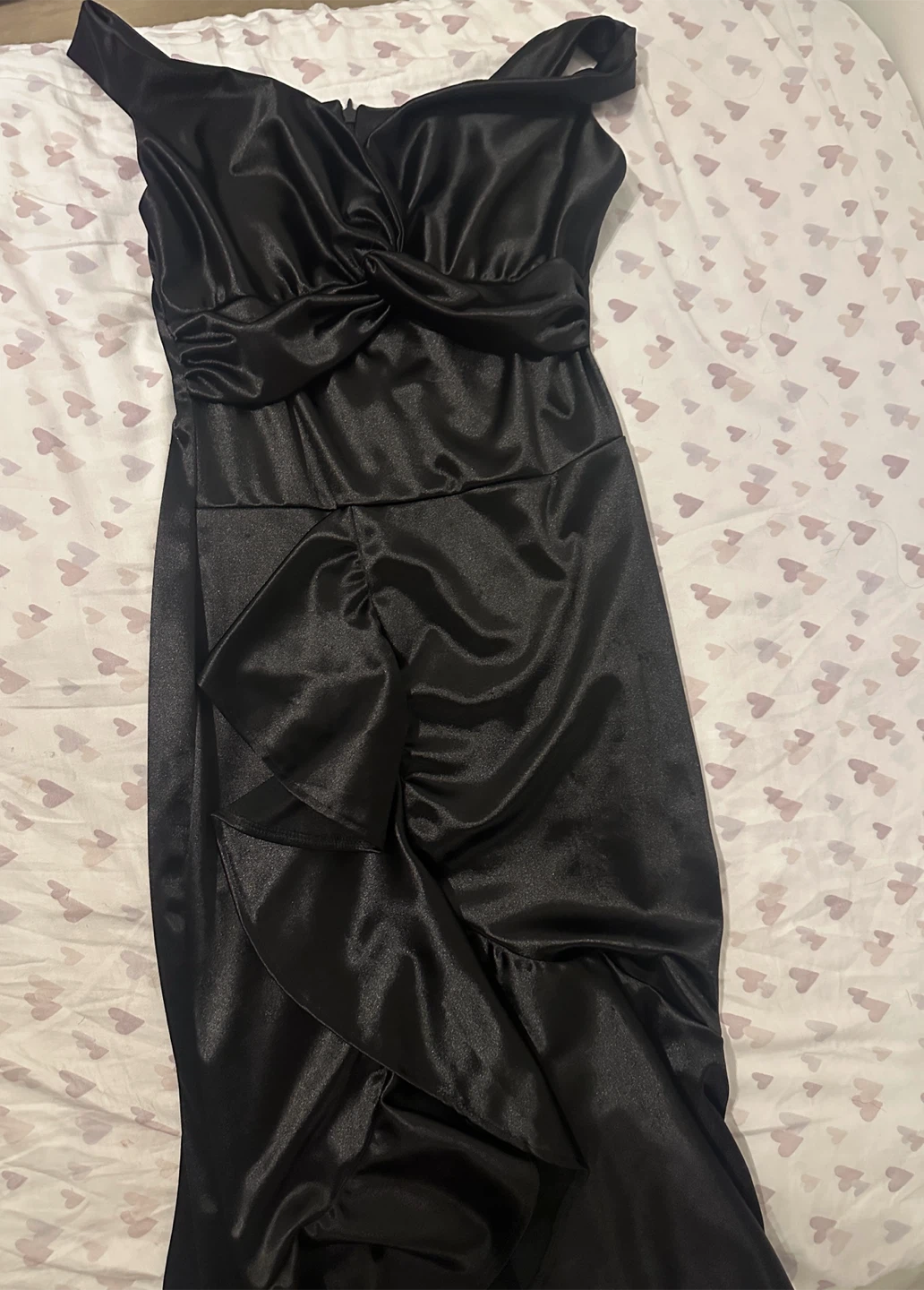 Black Satin Ruffle Dress