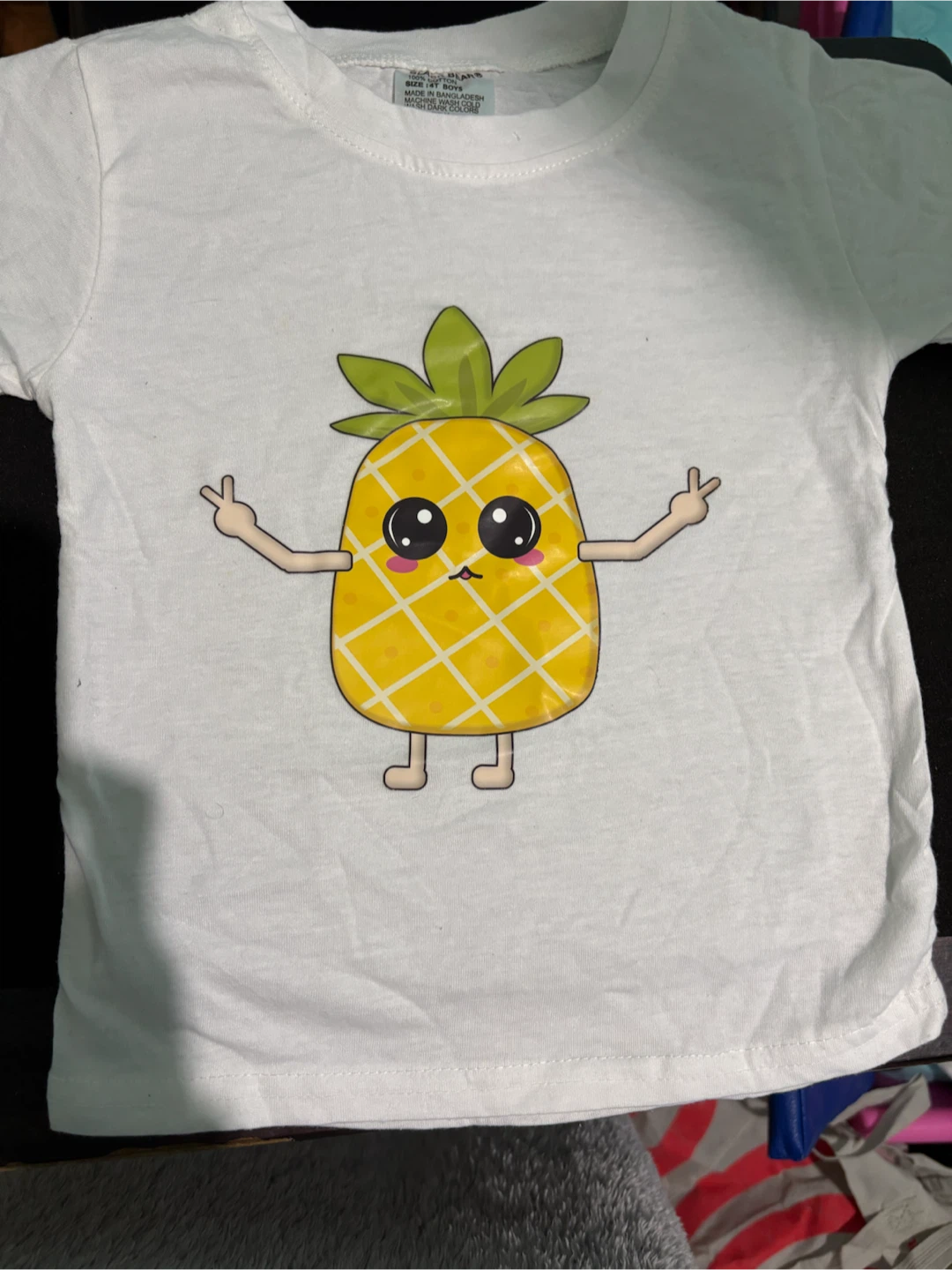 Kids White T-Shirt with Pineapple Graphic - Size 4T