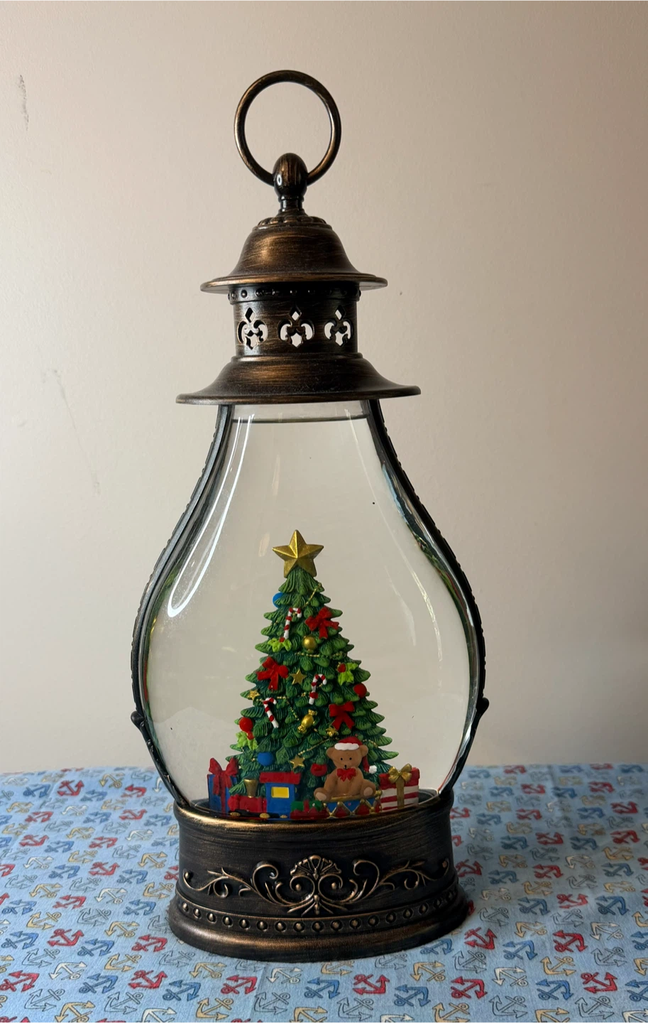Large 40cm Christmas Lantern with Light & Swirling Glitter Snow - photo 2