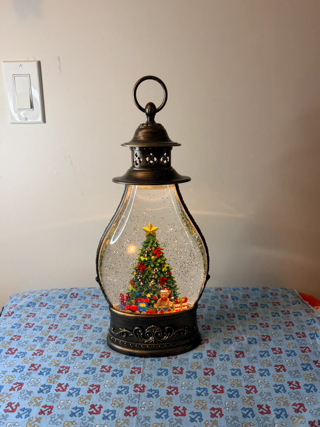 Large 40cm Christmas Lantern with Light & Swirling Glitter Snow - photo 3
