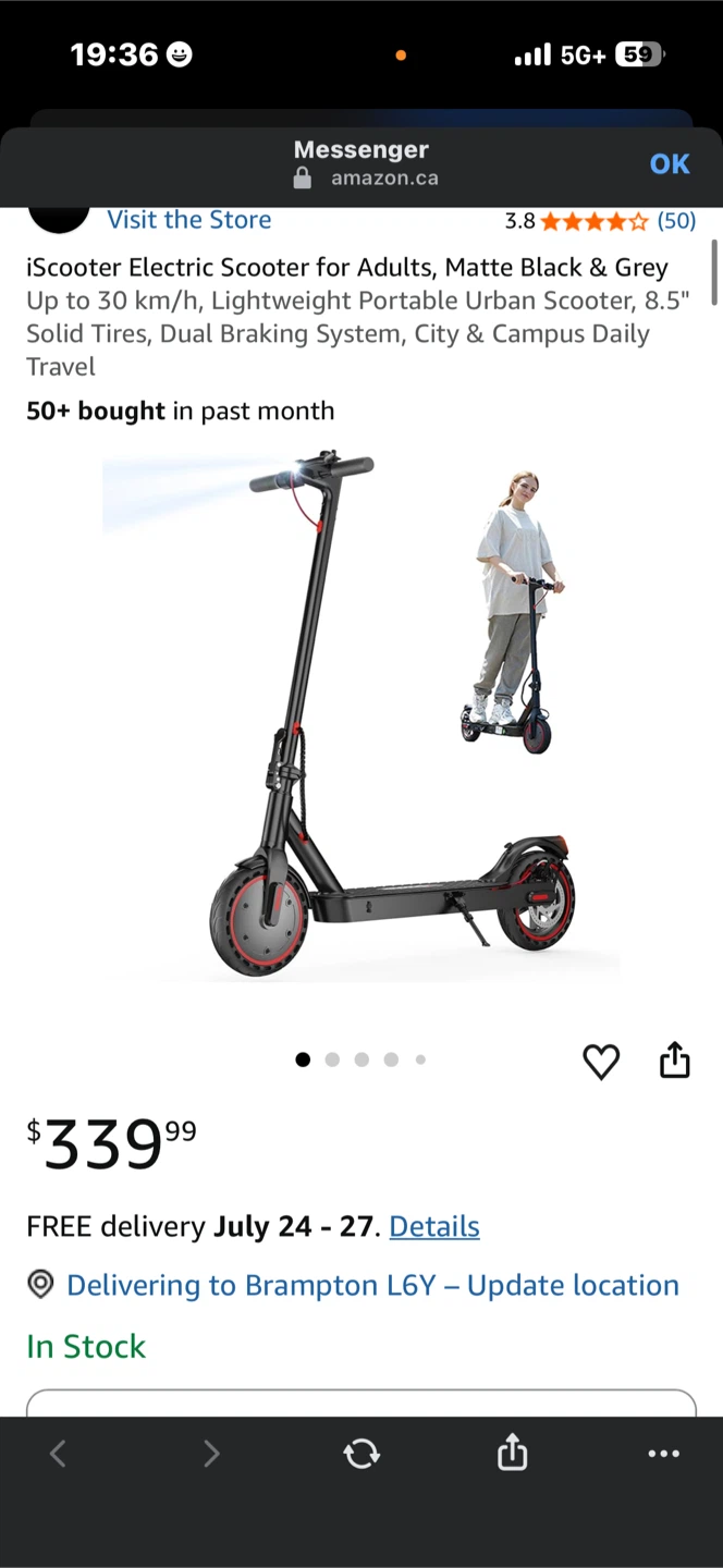 iScooter Electric Scooter for Adults, Matte Black & Grey