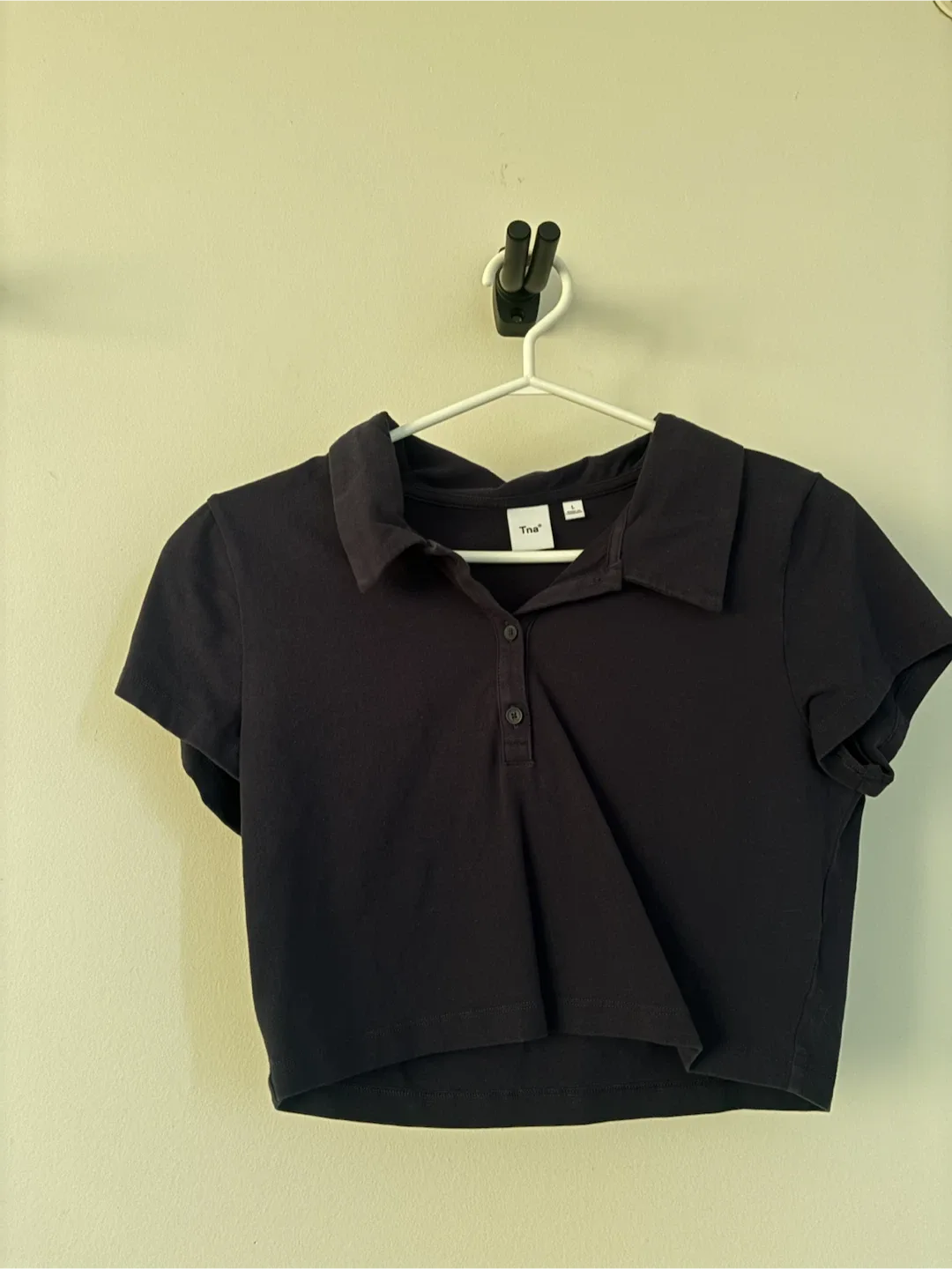 Tna Dark Navy Cropped Polo Shirt - Size L