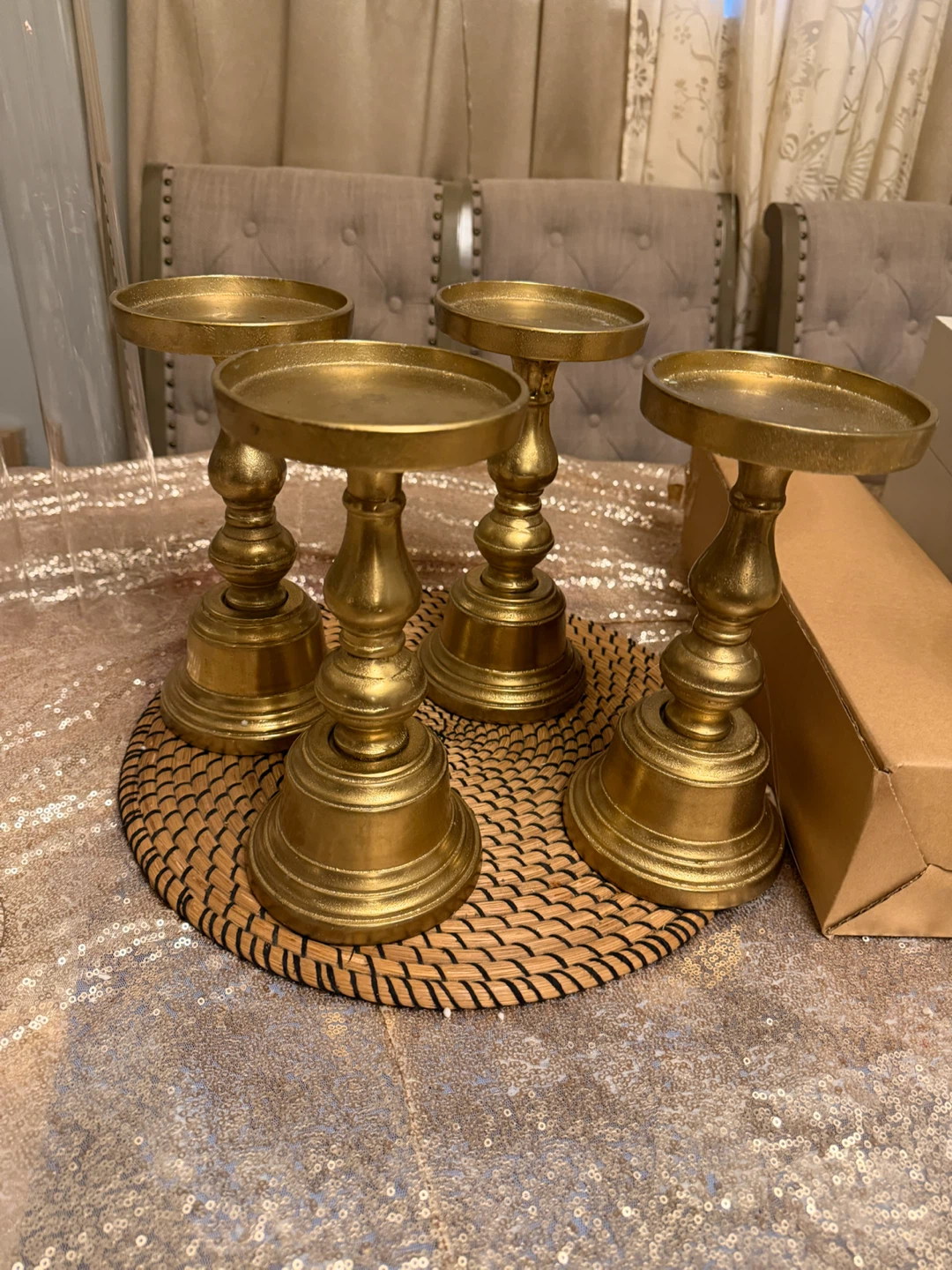 Set of 4 Gold Candlesticks, each $5