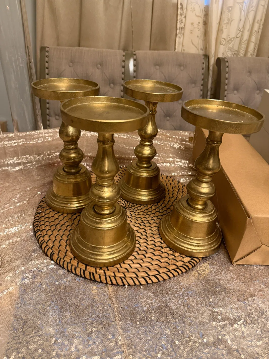 Set of 4 Gold Candlesticks, each $5