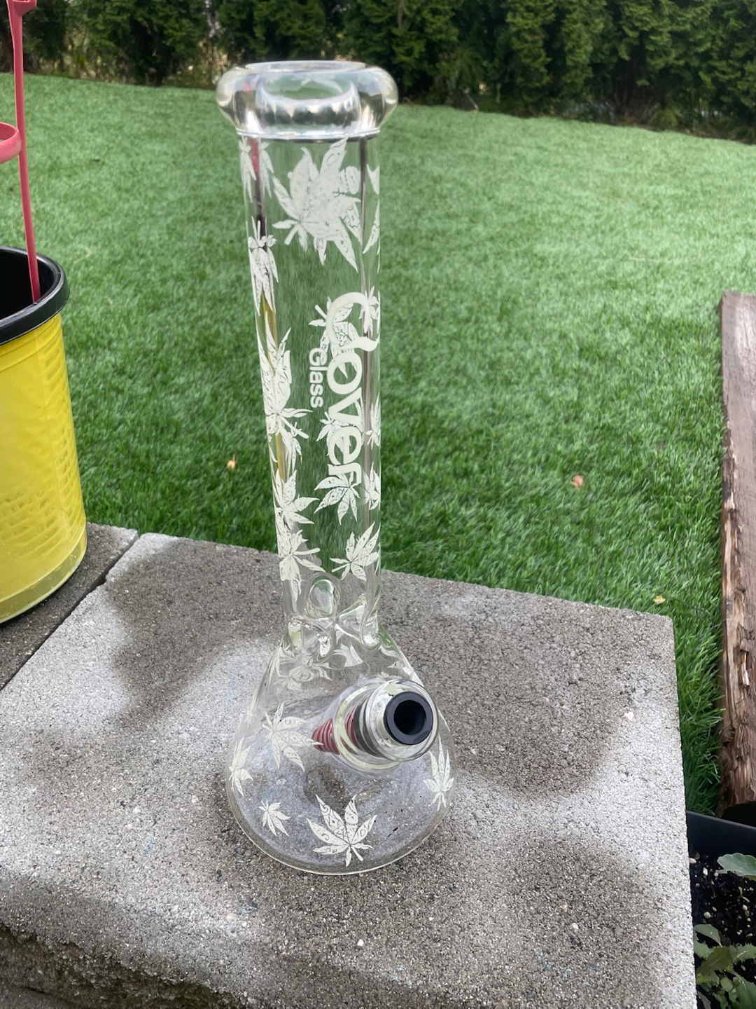Glow in the Dark Glass Bong with Red and White Striped Downstem