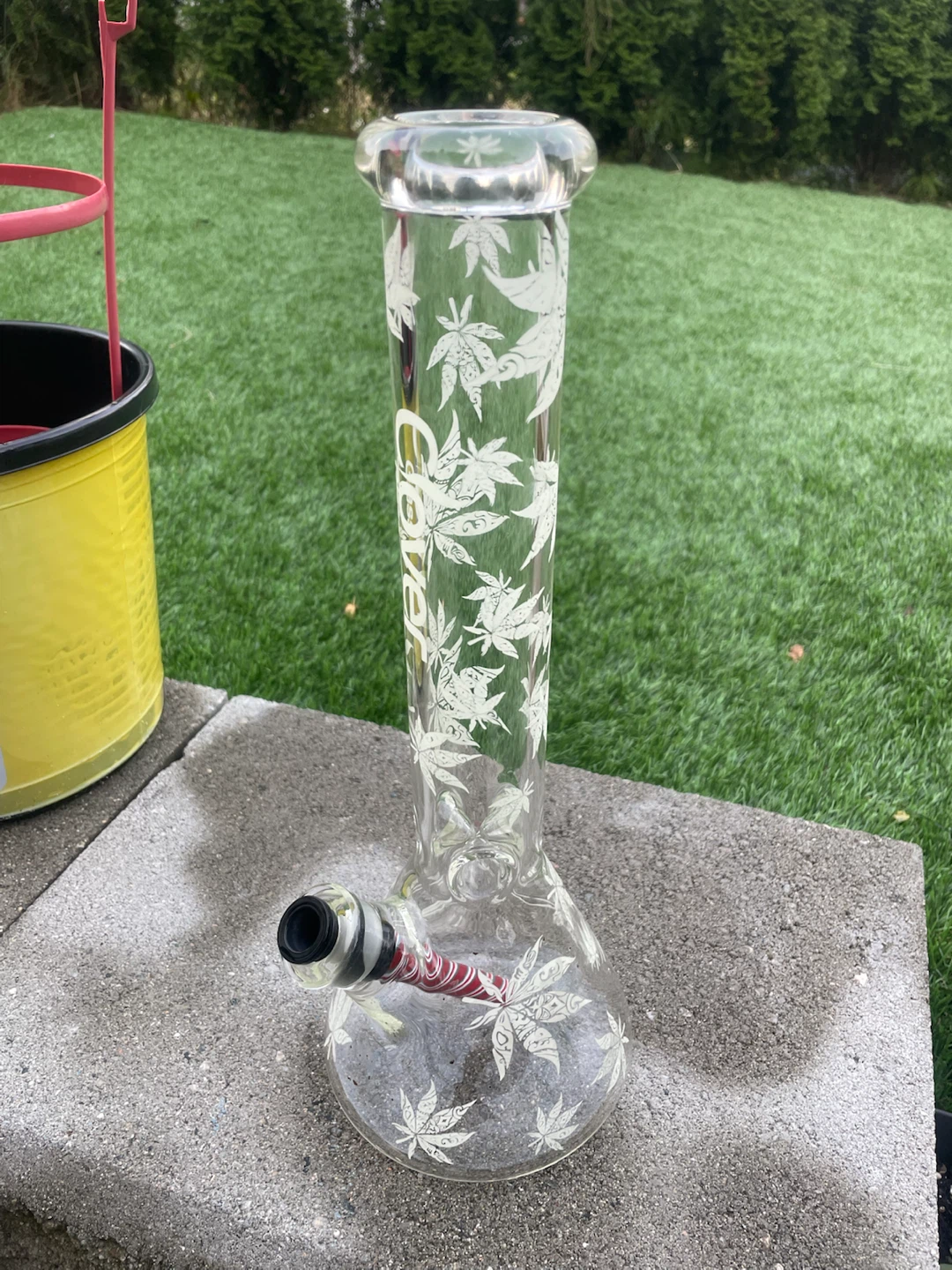 Glow in the Dark Glass Bong with Red and White Striped Downstem - photo 2
