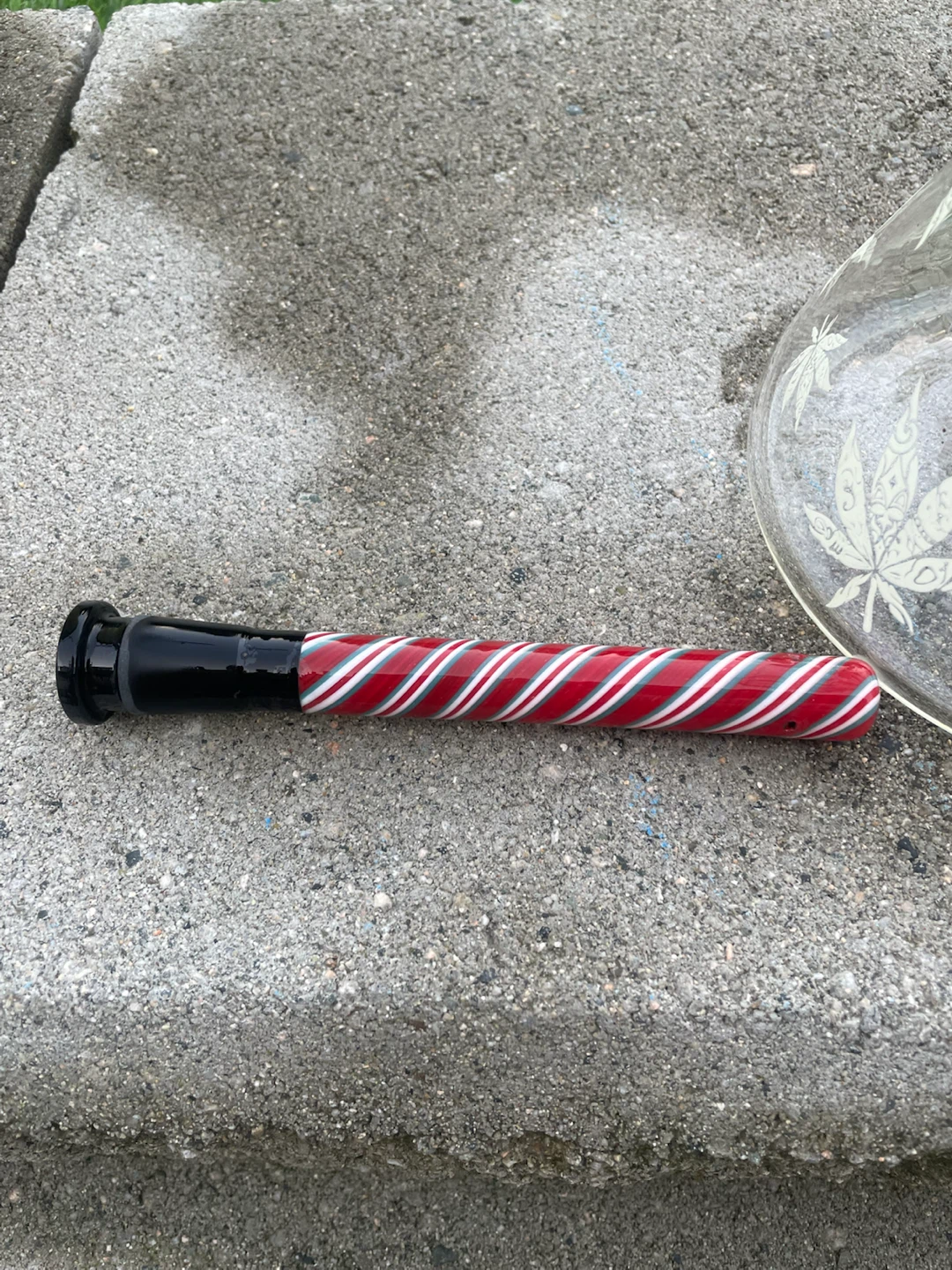 Glow in the Dark Glass Bong with Red and White Striped Downstem - photo 3