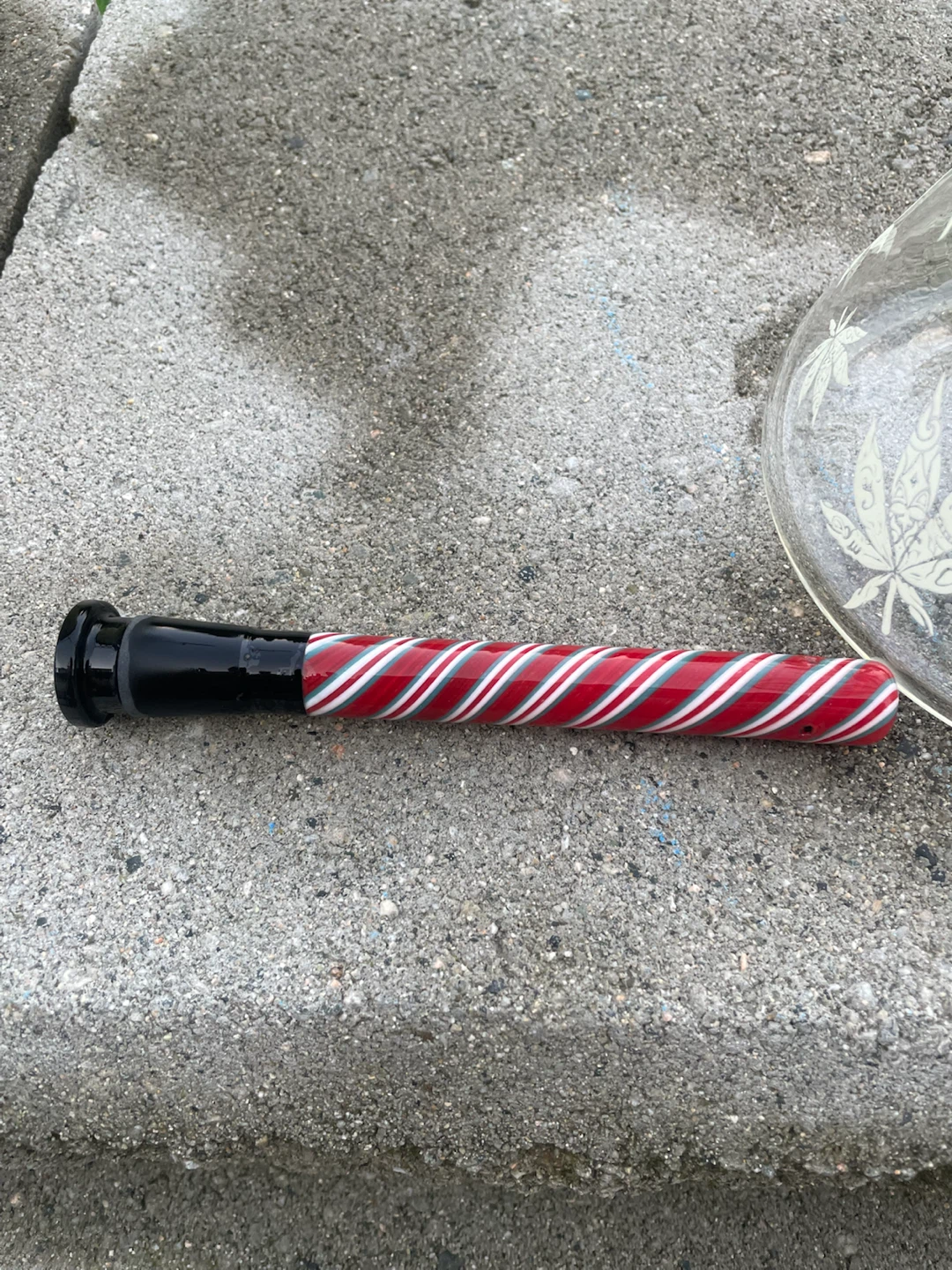 Glow in the Dark Glass Bong with Red and White Striped Downstem - photo 4