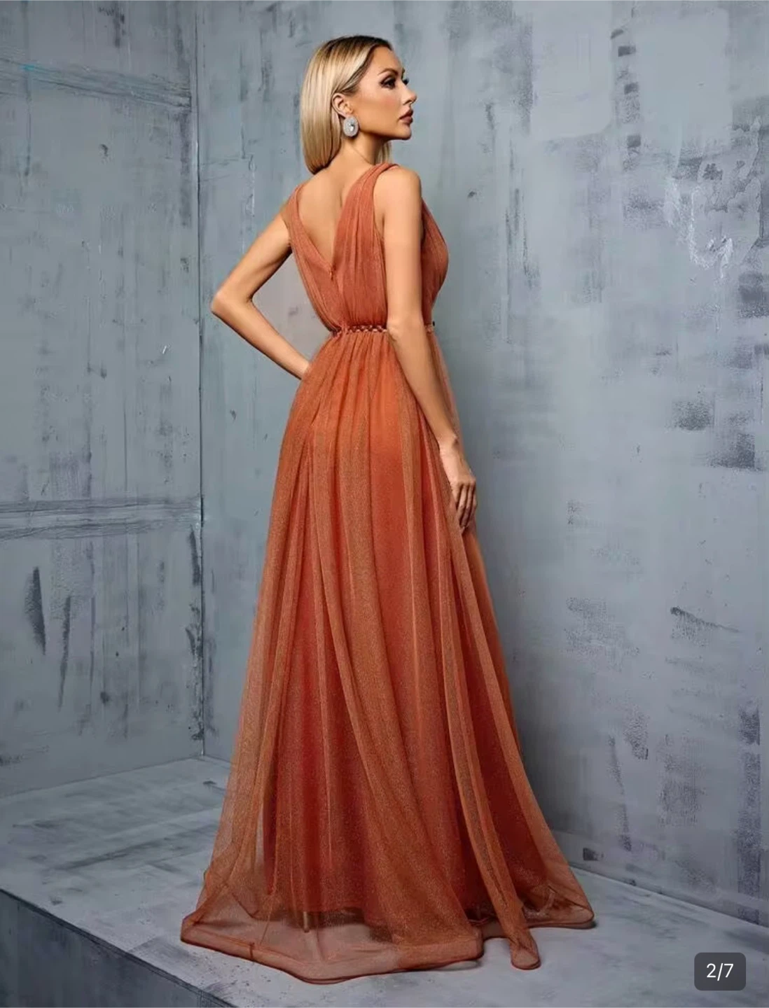 Women's Orange Tulle Evening Gown - photo 2