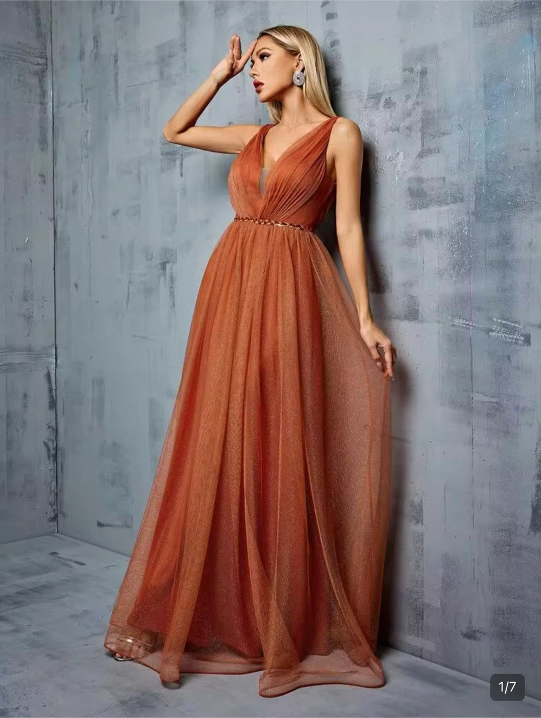 Women's Orange Tulle Evening Gown - photo 3