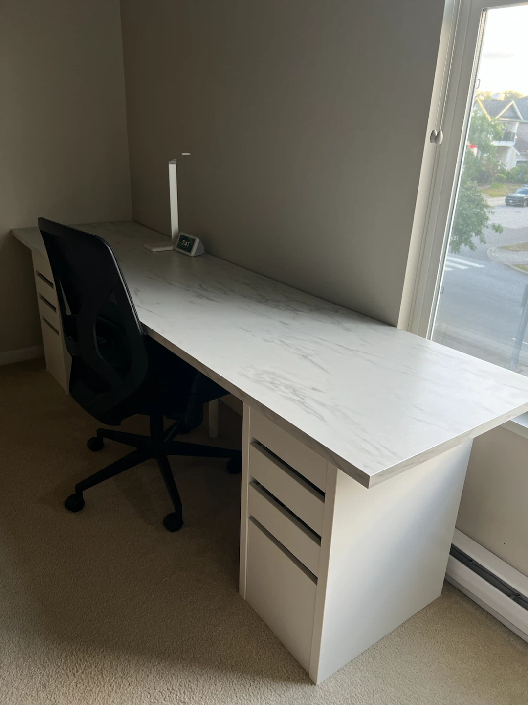 Large white desk with marble-look top and storage drawers - photo 3