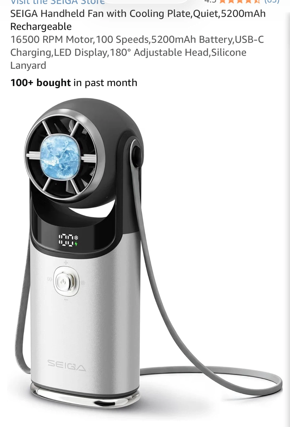SEIGA Handheld Fan with Cooling Plate - Silver