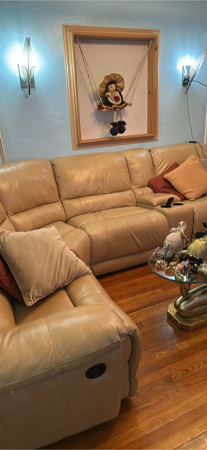 Tan Leather Sectional Sofa - photo 4