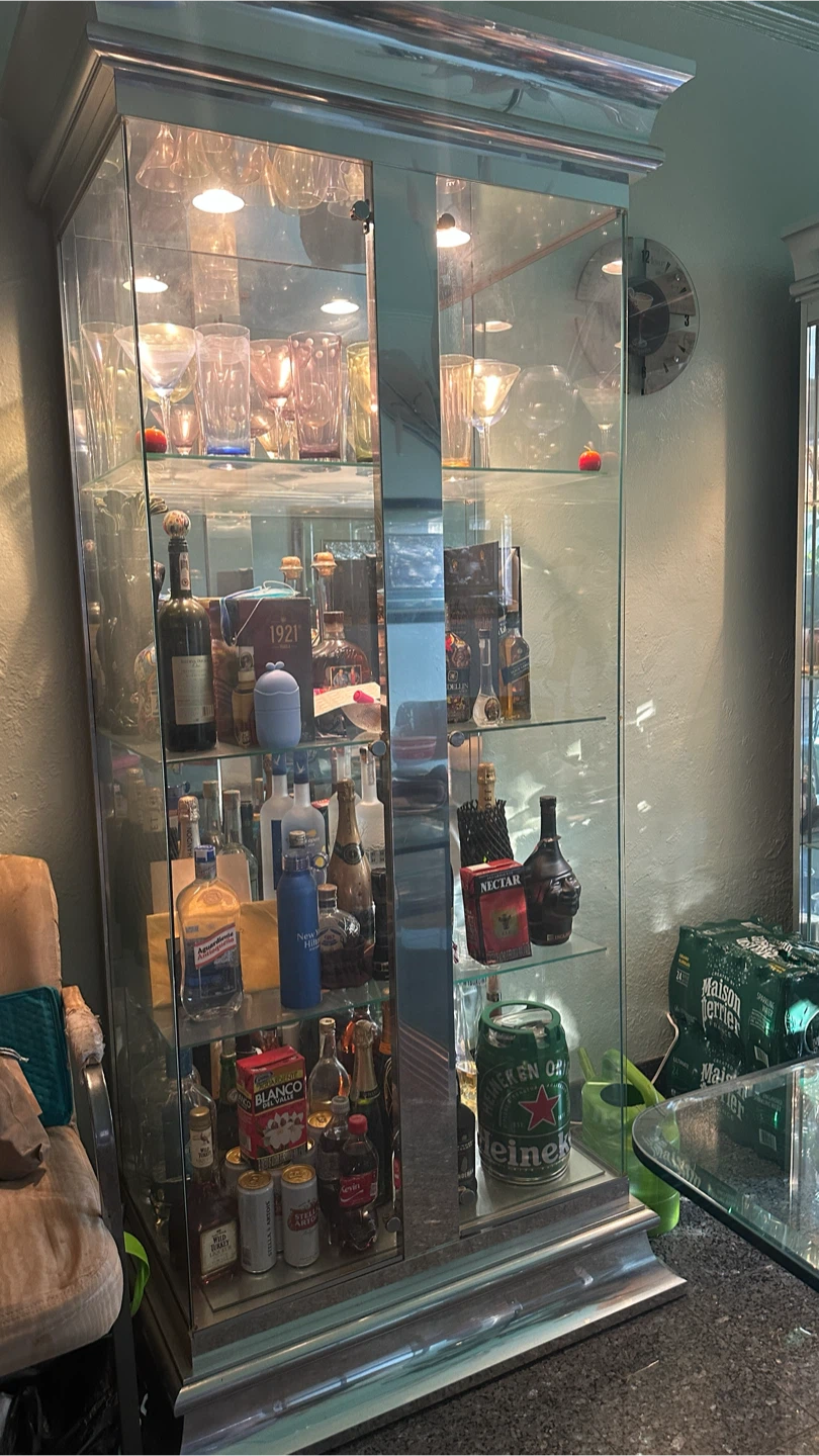 Large Glass Display Cabinet with Mirror Back