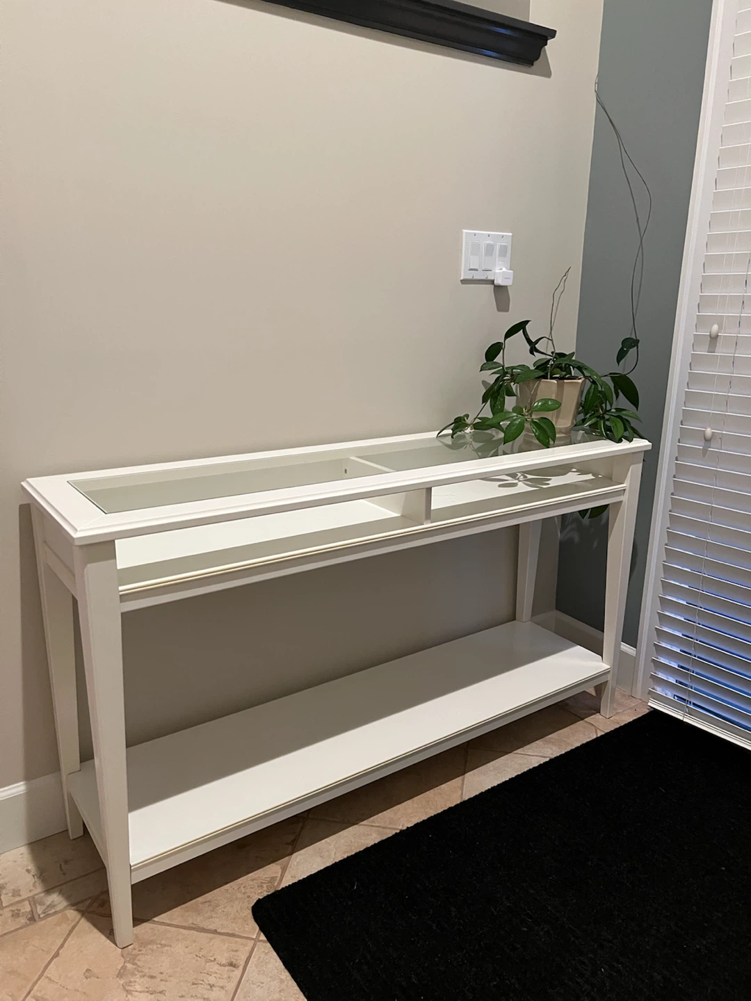 IKEA White Console Table with Glass Display Top