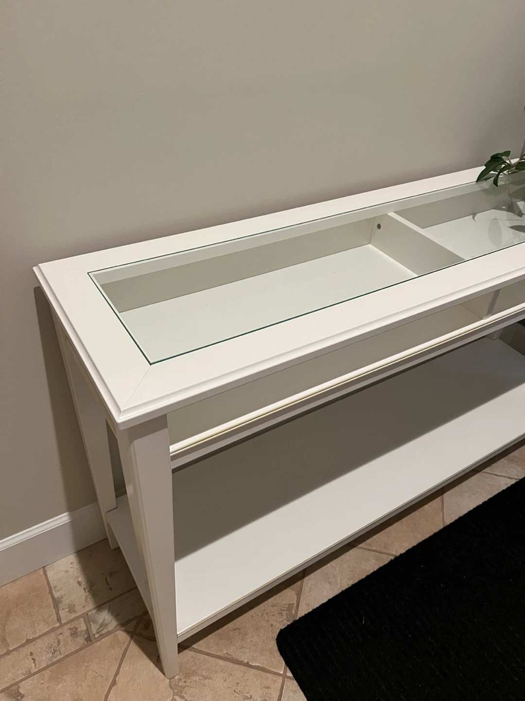 IKEA White Console Table with Glass Display Top - photo 2