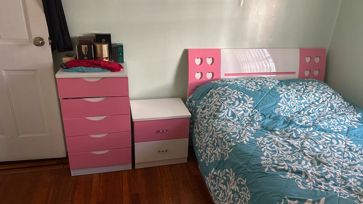 Pink and White Dresser and Nightstand Set