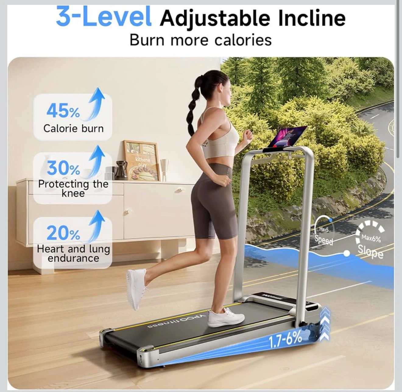 YPOO 3-in-1 Walking Pad Treadmill with Incline - photo 2