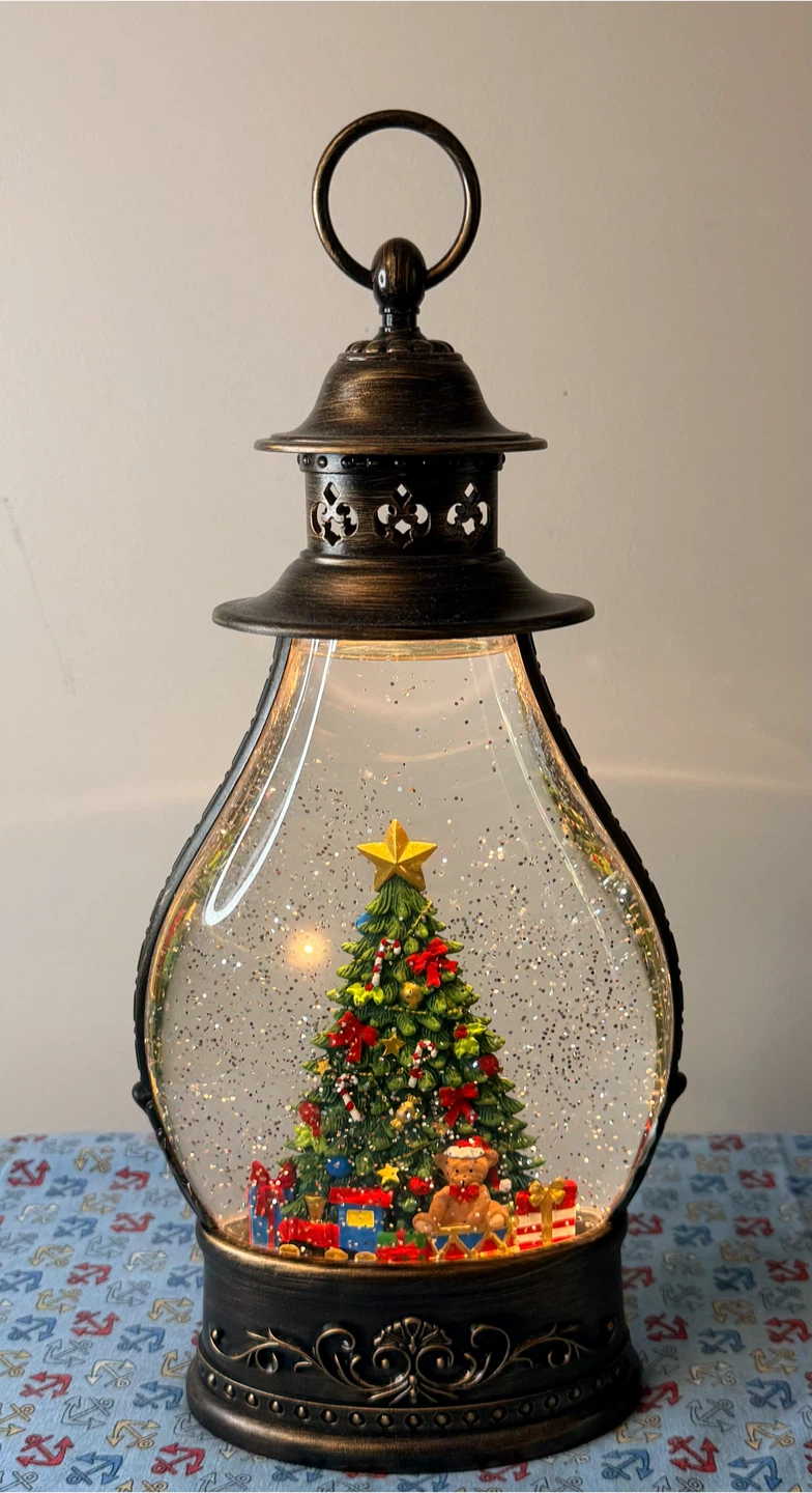 Large 40cm Christmas Lantern with Light & Swirling Glitter Snow