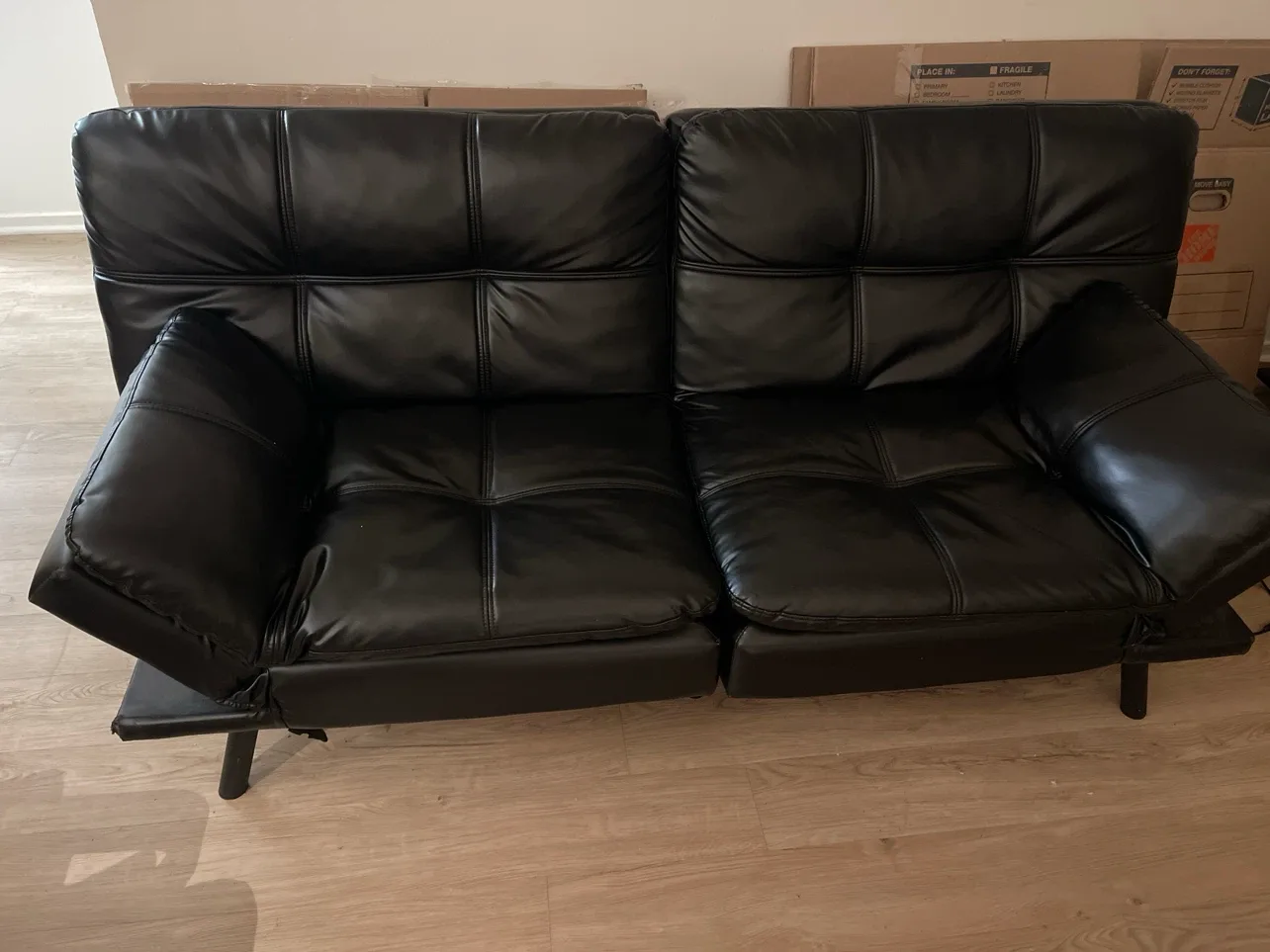 Black Faux Leather Futon Sofa