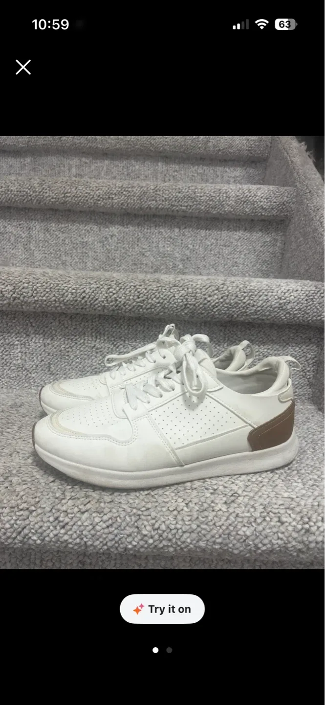 White sneakers with brown accents