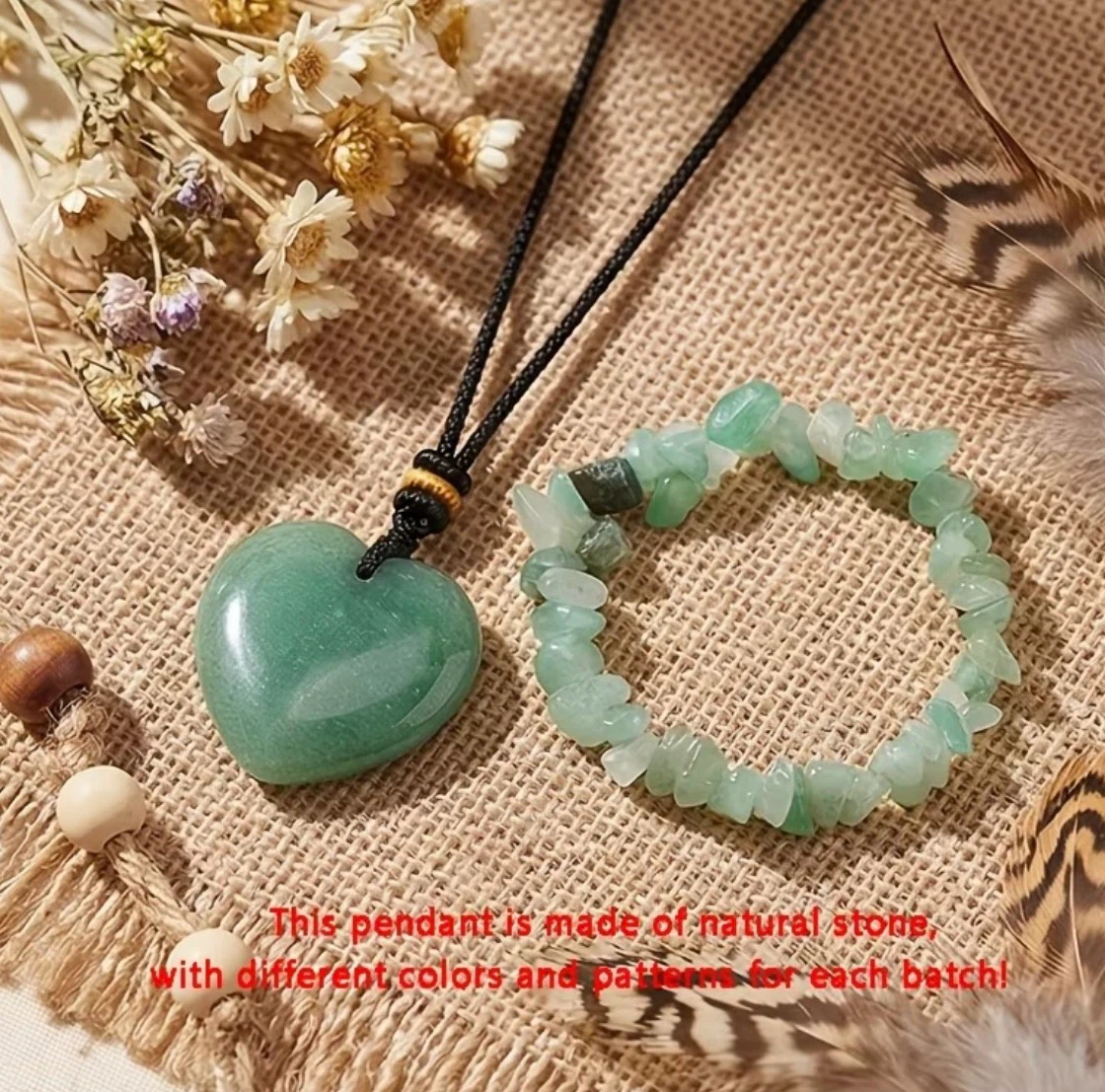 Heart Pendant Necklace and Bracelet Set