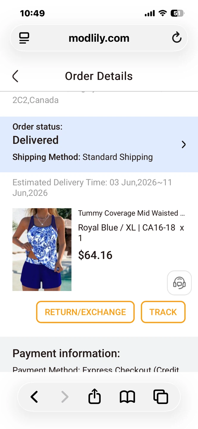 Modlily Tummy Coverage Tankini Swimsuit Set Royal Blue XL