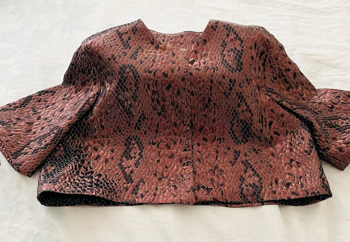 Brown Snake Print Brocade Cropped Jacket