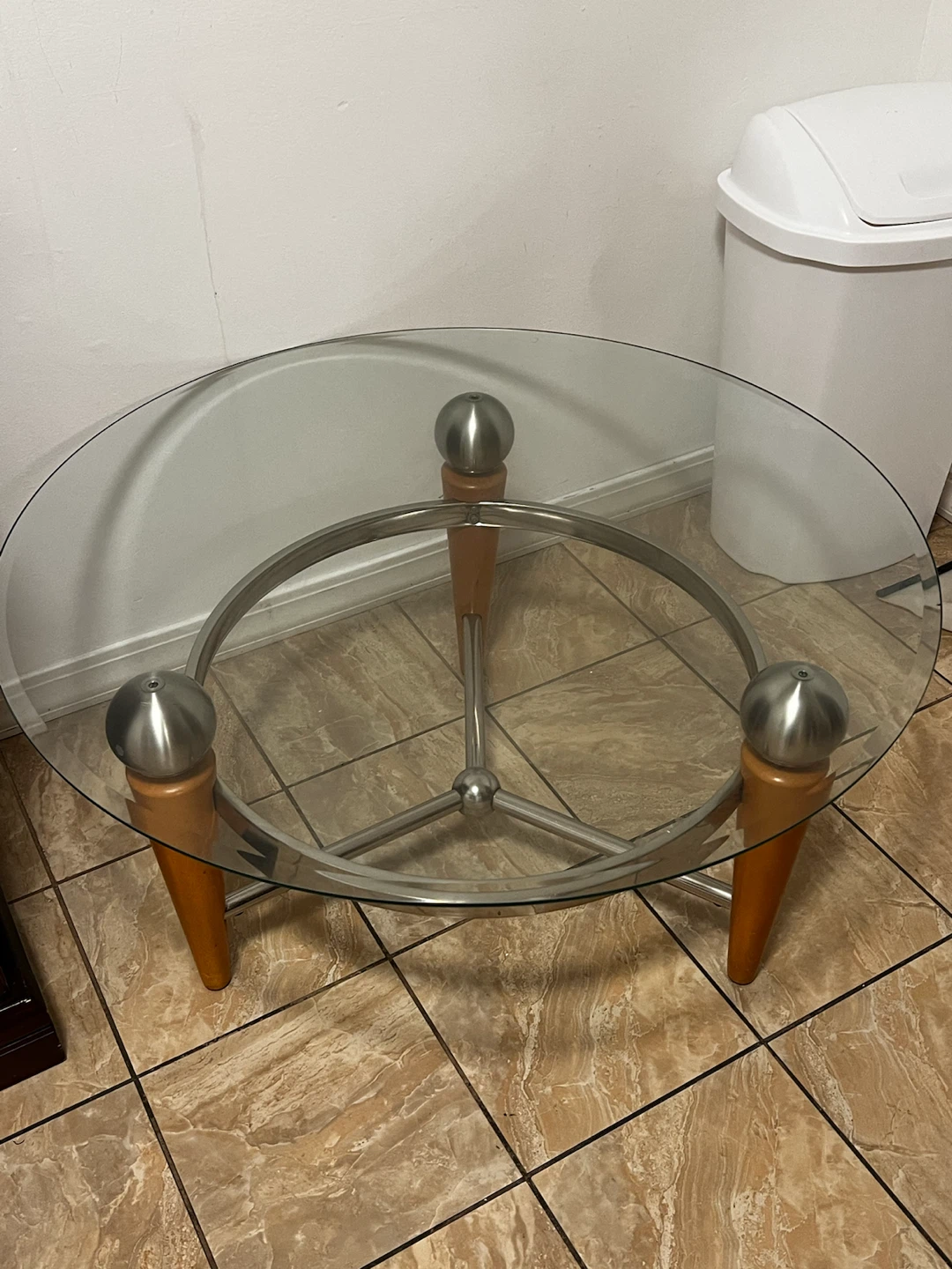 Glass Top Coffee Table with Wood Legs