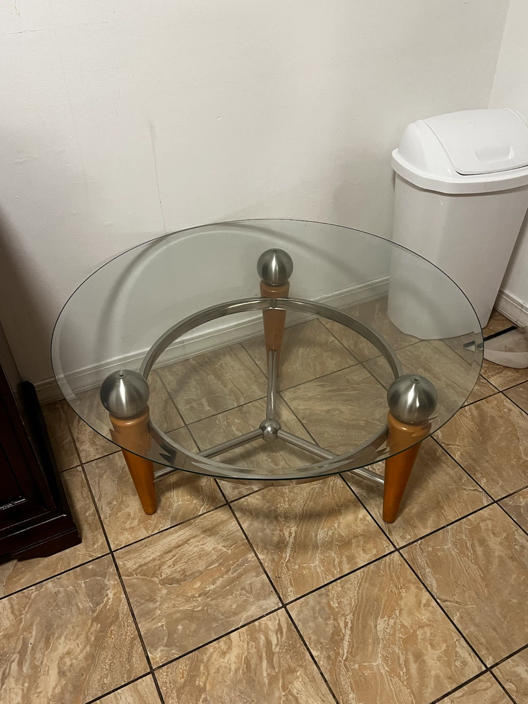 Glass Top Coffee Table with Wood Legs - photo 2