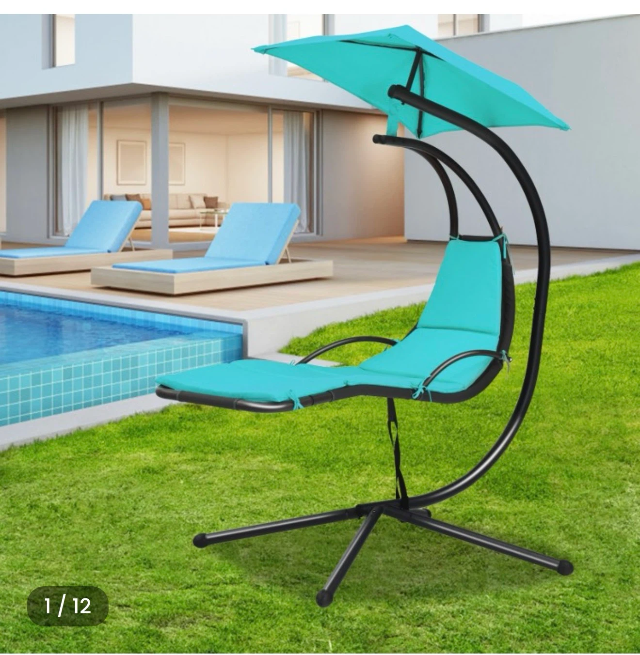 Teal Patio Lounge Chair with Umbrella