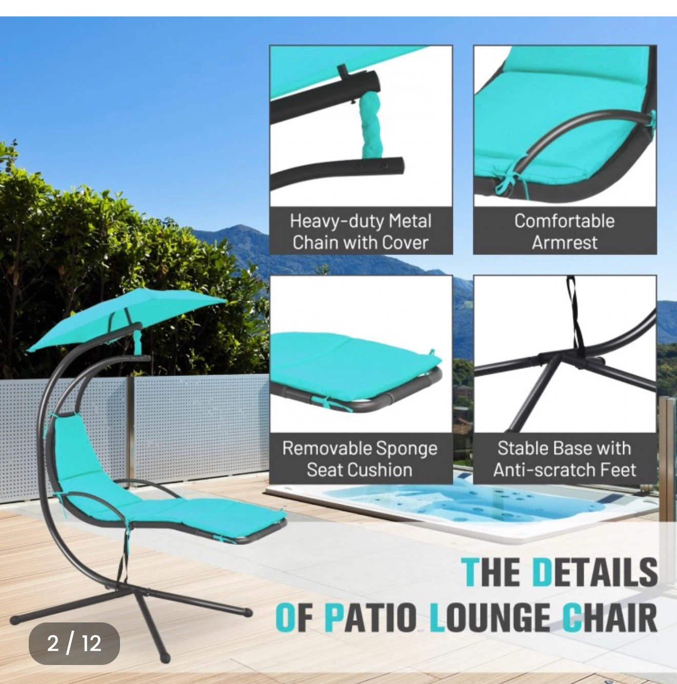 Teal Patio Lounge Chair with Umbrella - photo 2