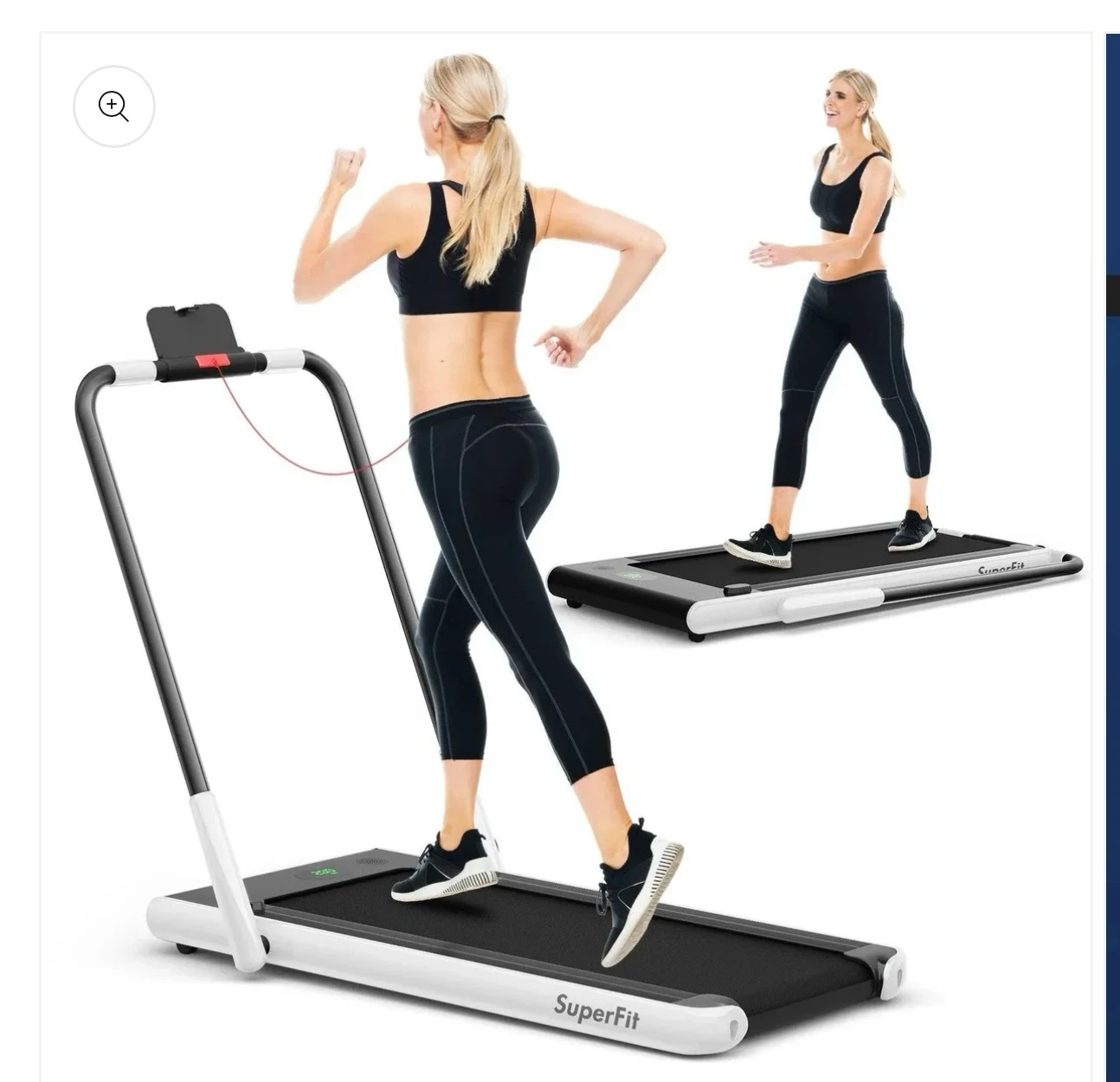 White SuperFit Folding Treadmill with Bluetooth Speaker
