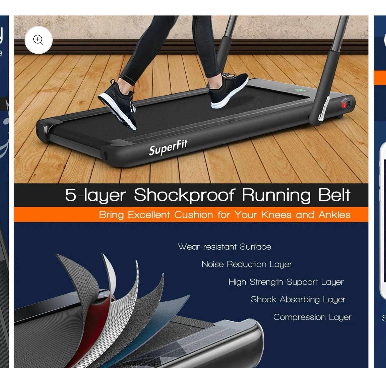 White SuperFit Folding Treadmill with Bluetooth Speaker - photo 3