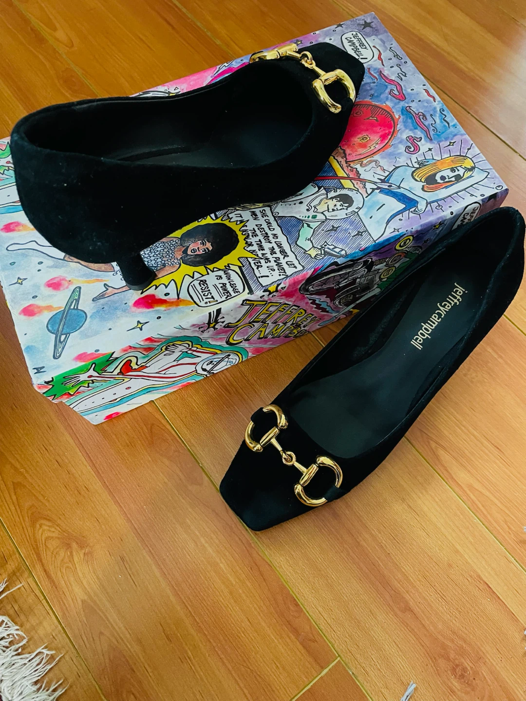 Jeffrey Campbell Black Suede Heels with Gold Buckle - photo 2