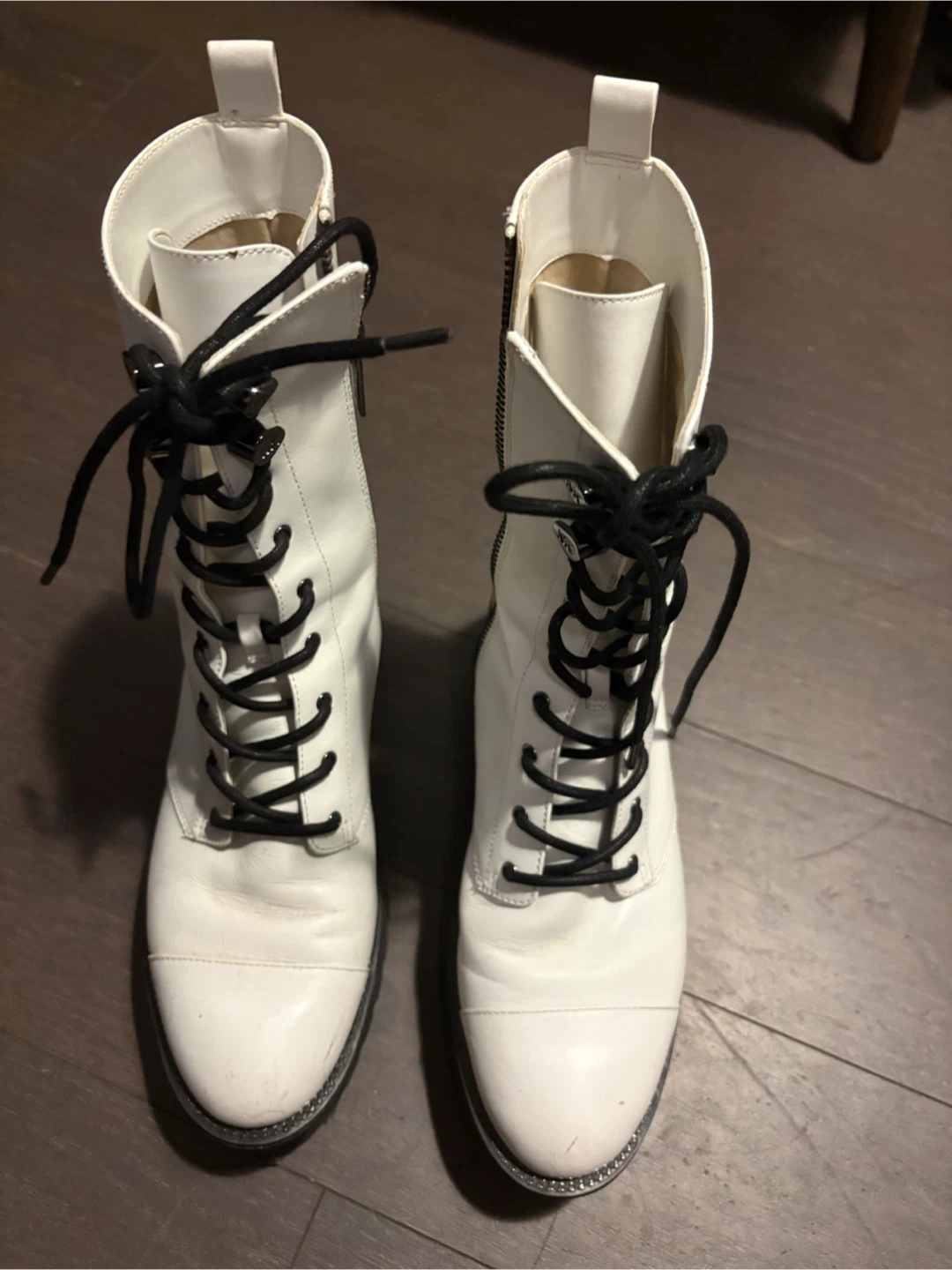Michael Kors White Leather Lace-Up Boots
