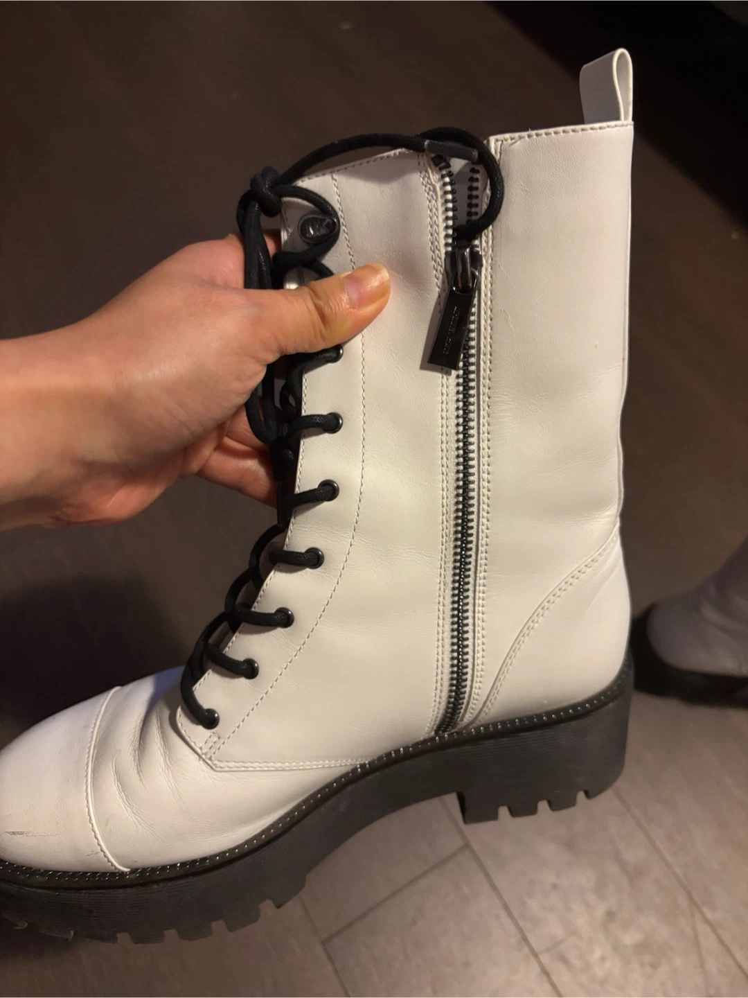 Michael Kors White Leather Lace-Up Boots - photo 3
