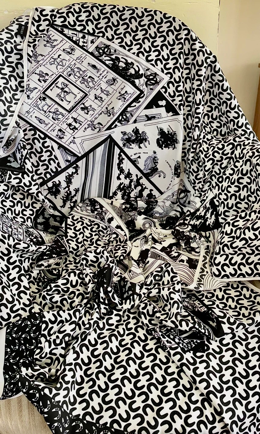 Silk Scarf - Black and White Pattern