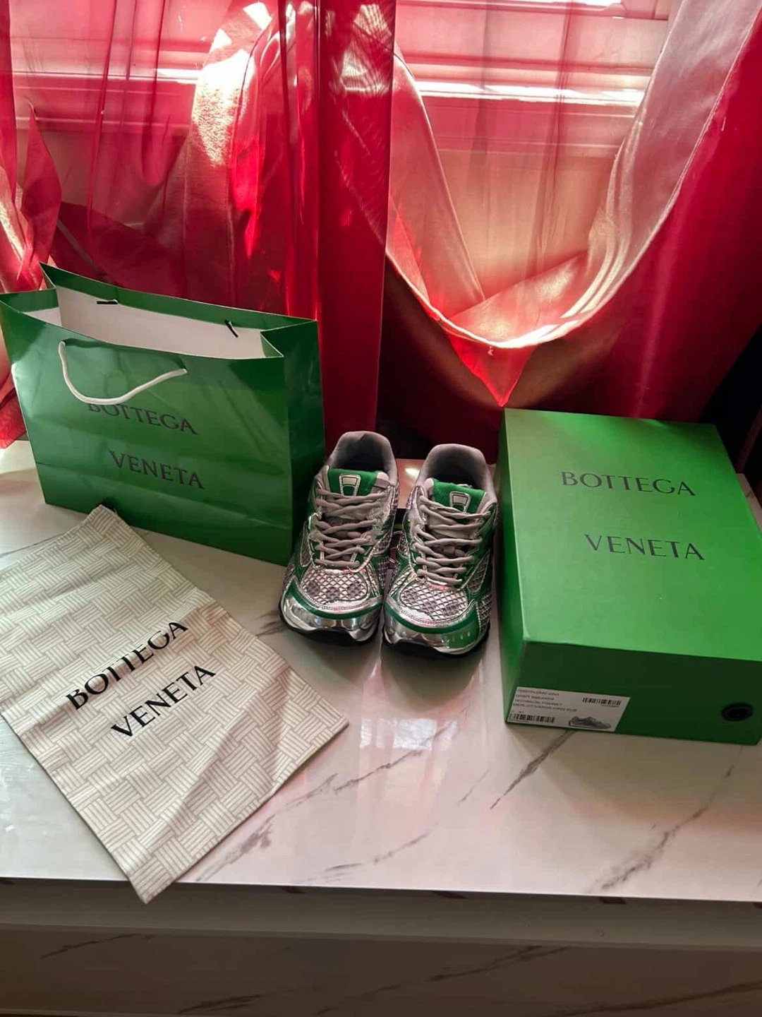 Bottega Veneta Green Silver Mesh Sneakers