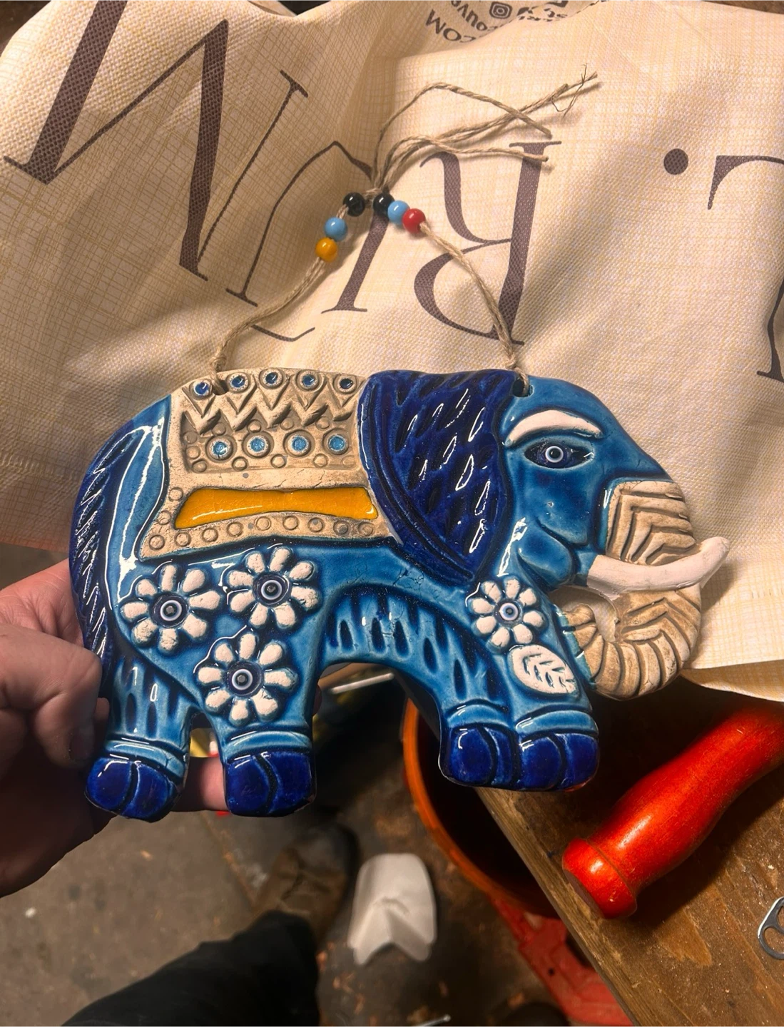 Blue Ceramic Elephant Wall Hanging