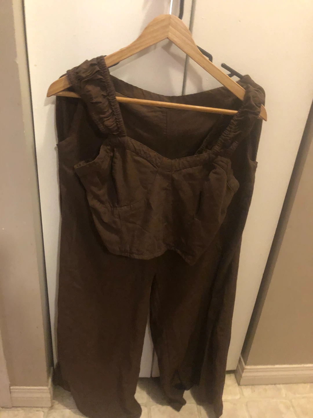 NEW Brown Linen Blend Top & Pants Set - photo 3
