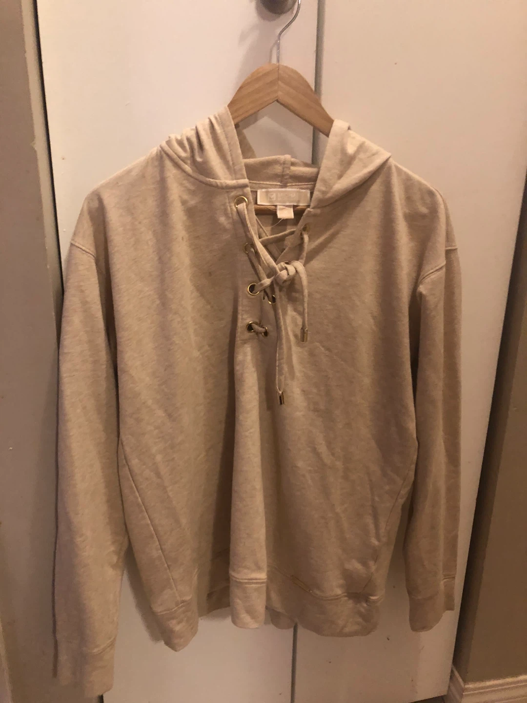 NEW Michael Kors Cream Lace-Up Hoodie - Size M