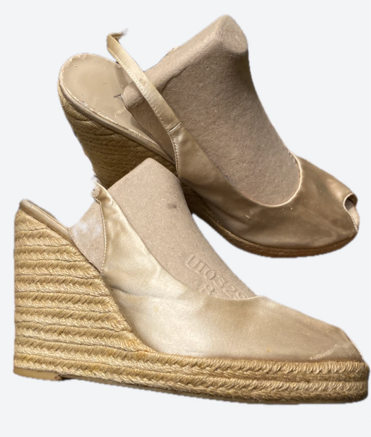 Women's Tan Satin Espadrille Wedge Sandals