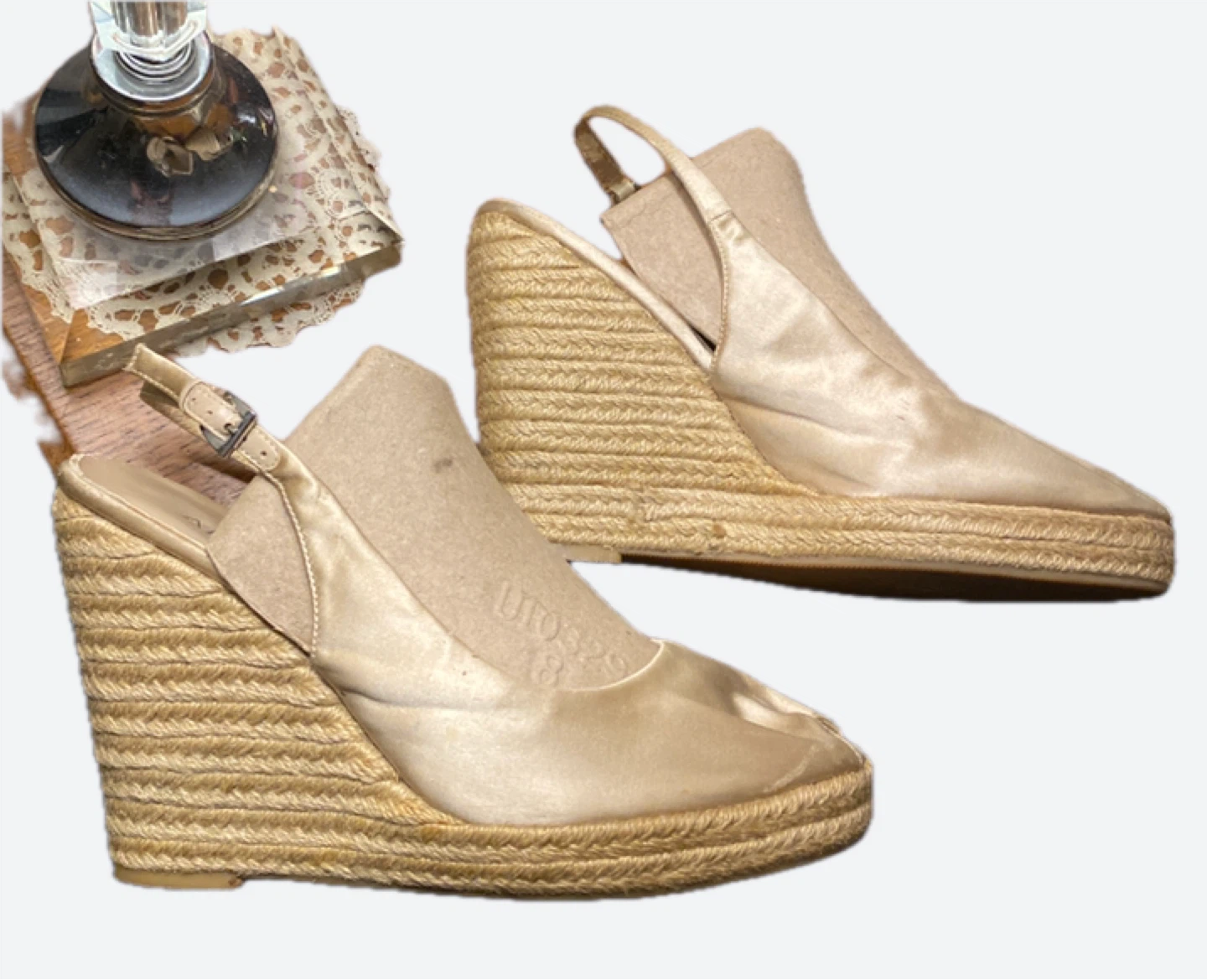 Women's Tan Satin Espadrille Wedge Sandals - photo 3