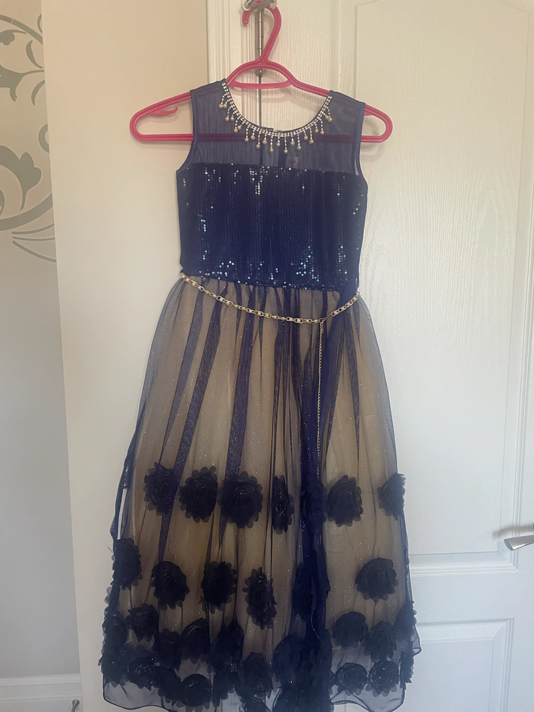 Girls Navy Blue Sequin Tulle Dress