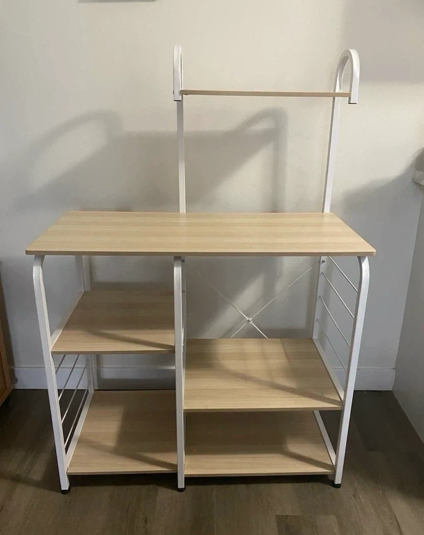Strong Sturdy White Metal and Wood Storage Shelf