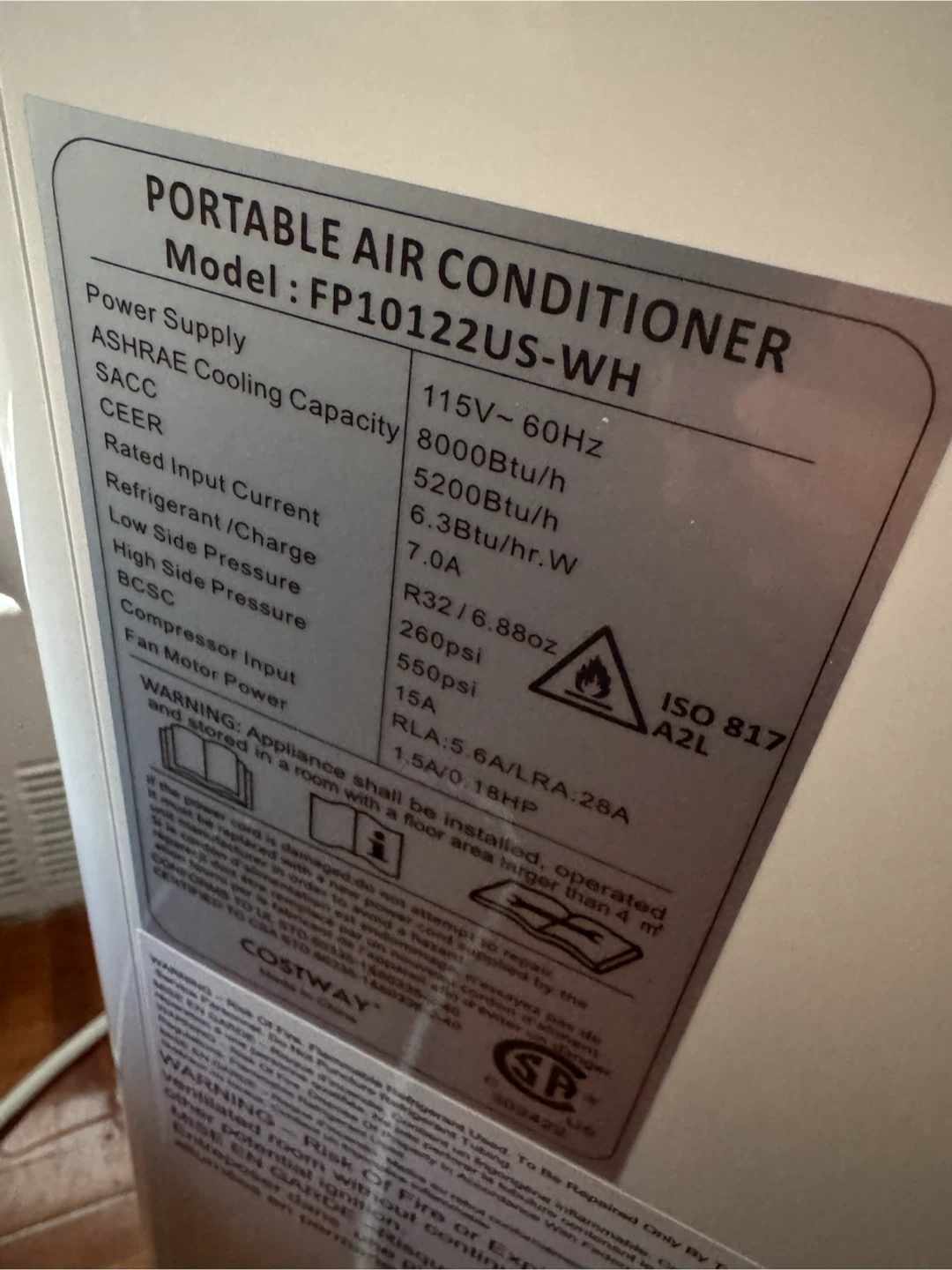 Costway Portable Air Conditioner (6 months of use) - photo 2
