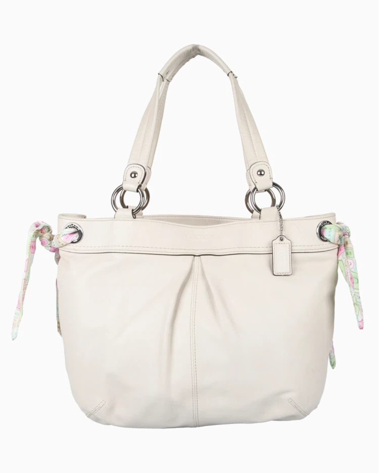 Coach Cream Leather Tote Bag with Scarf Accent