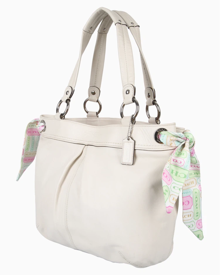 Coach Cream Leather Tote Bag with Scarf Accent - photo 2