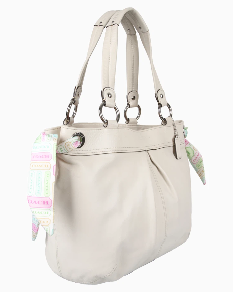 Coach Cream Leather Tote Bag with Scarf Accent - photo 3